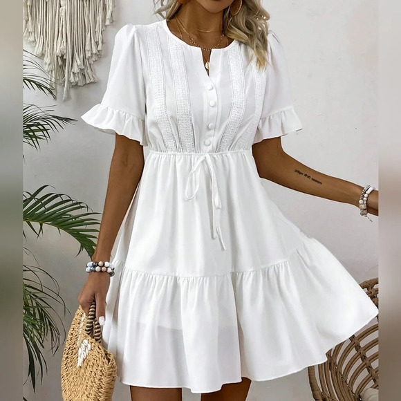 Ruffle Sleeve And Notched-Neckline Dress - Picture 5 of 6